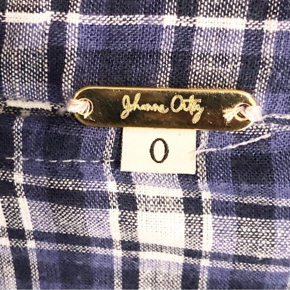 Johanna Ortiz Navy and White Plaid Button-Down Shirt - Picture 7 of 12